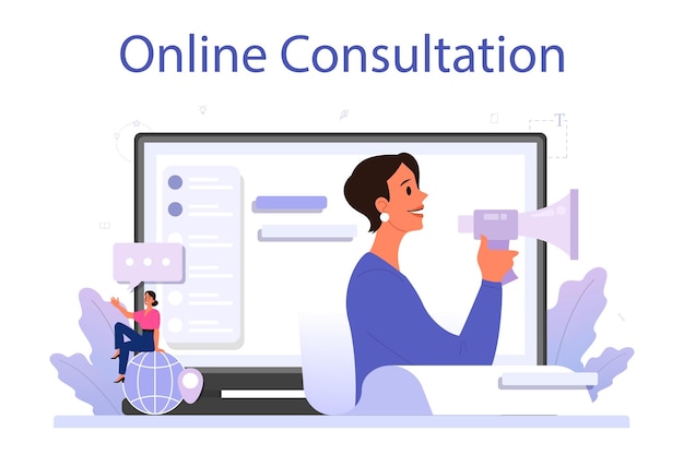 Free Vector business reputation online service or platform building relationship and improving customer loyalty rating and feedback online consultation vector illustration