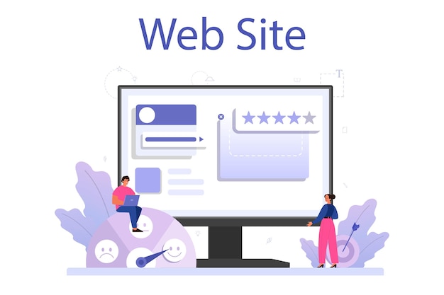 Business reputation online service or platform Building relationship and improving customer loyalty Rating and feedback Website Vector illustration