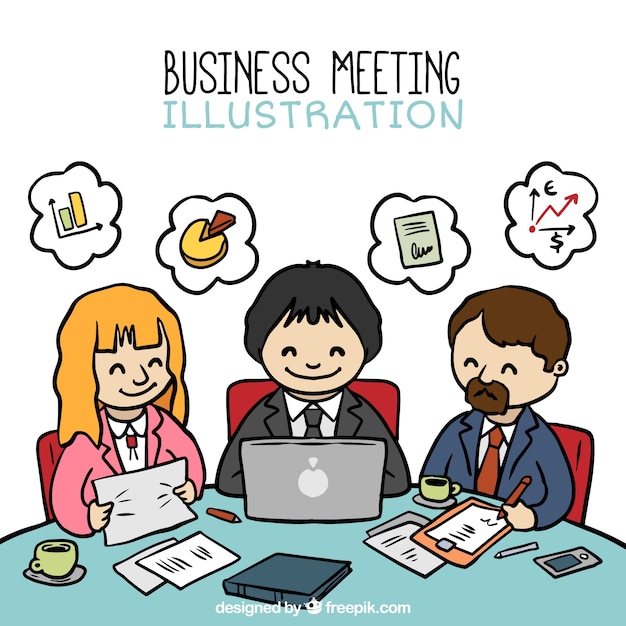 Business scene with hand drawn characters