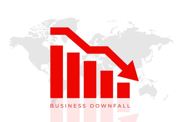 Business share market downfall red arrow background