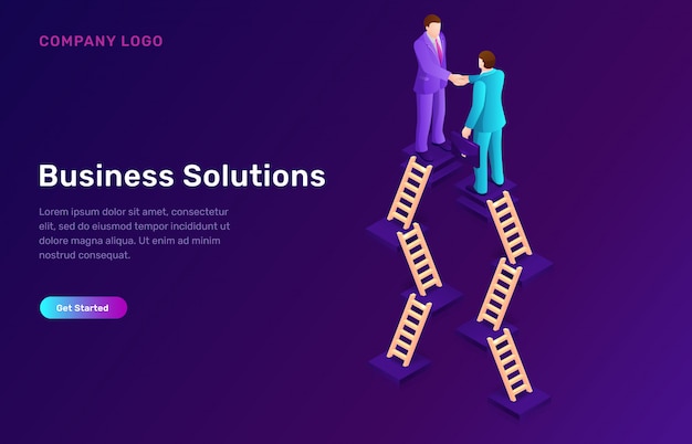 Business solution and agreement isometric concept