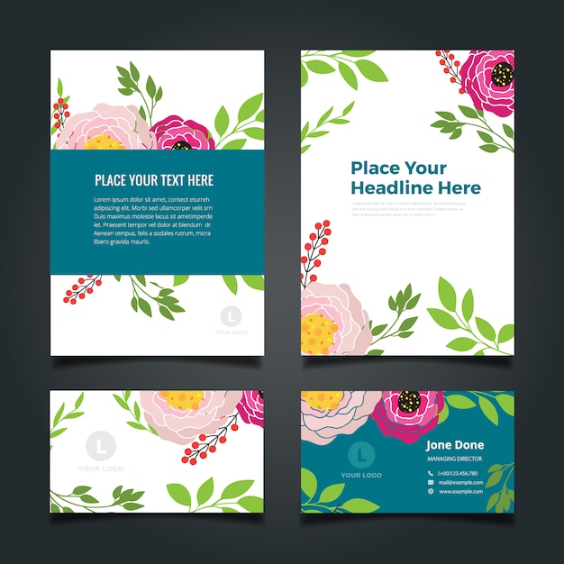 Business stationery with flowers collection