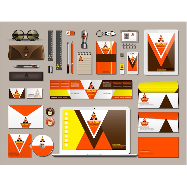 Free Vector business stationery with orange design