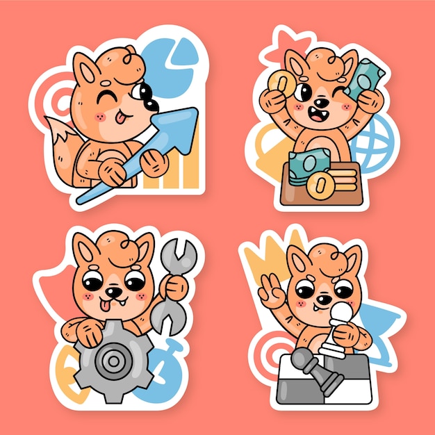 Free Vector business stickers collection with fred the fox