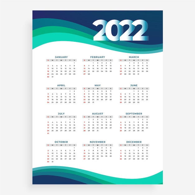 Business style 2022 wave calendar design