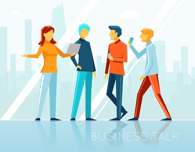 Business talk, creative brainstorming. People meeting, communication and office. Vector illustration