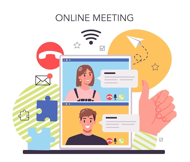 Business team online service or platform Idea of strategy and achievement in teamwork Team building people work together Online meeting Vector flat illustration