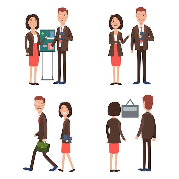 Free Vector business team at work character set