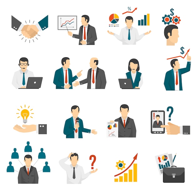 Business Training  Consulting Service Icons Set.