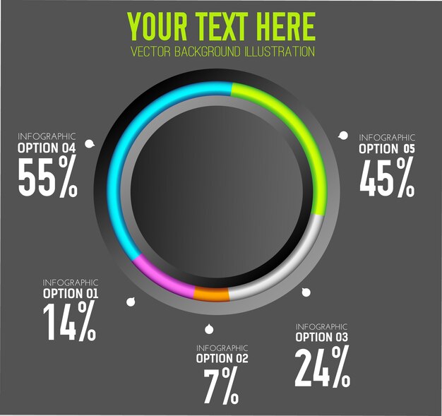 Business web infographic concept with round button five options and percent rates