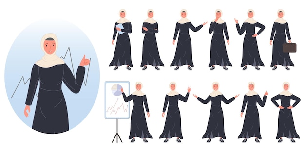 Free Vector business woman arab character avatar design set