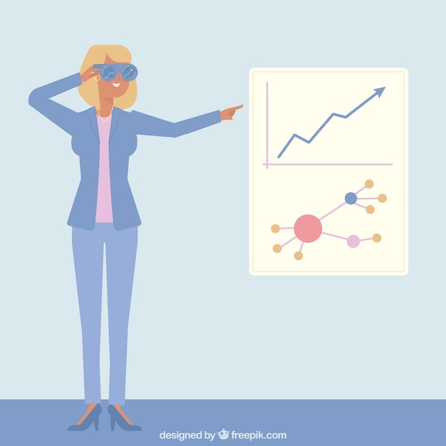 Business woman character making a presentation