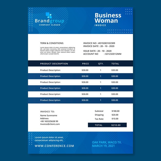 Business woman invoice template