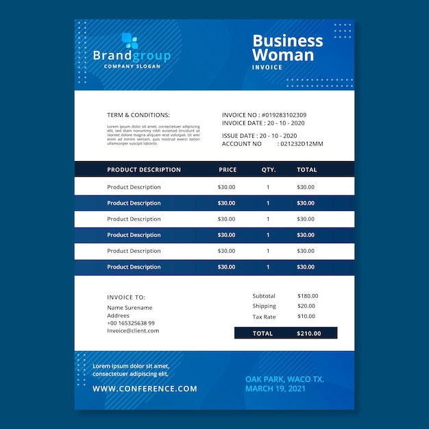 Business woman invoice template