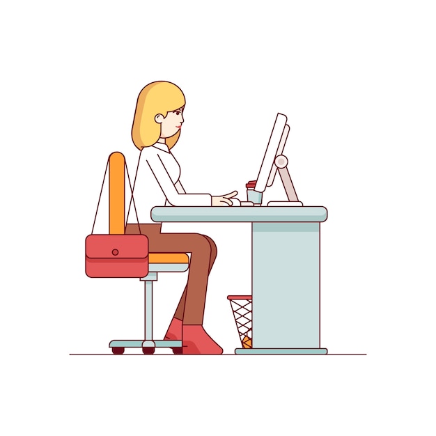 Free Vector business woman working on a desktop computer