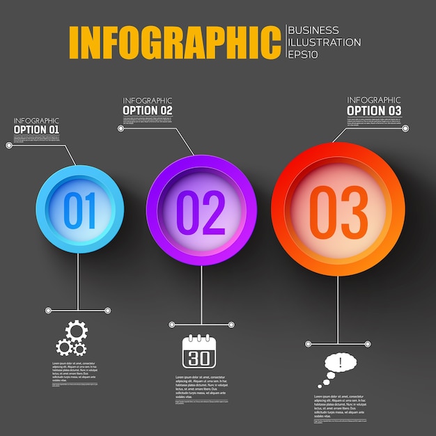 Free Vector business workflow infographic with creative network icons and three numbered colorful functional buttons flat