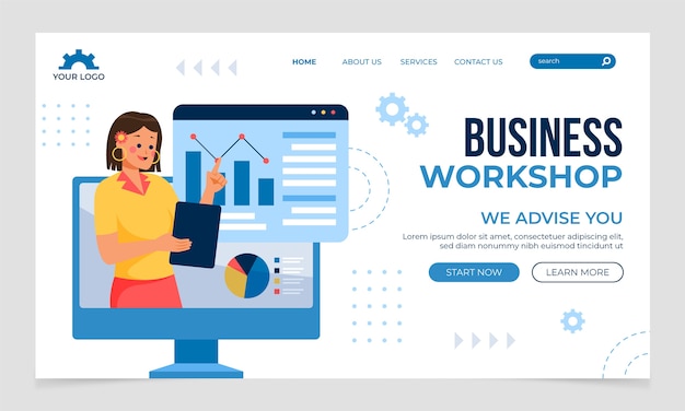 Business workshop flat marketing pack landing page template