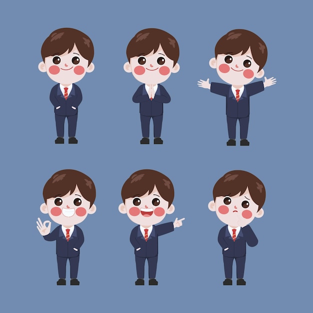 Businessman cartoon gesture pose character collection pose set vector design