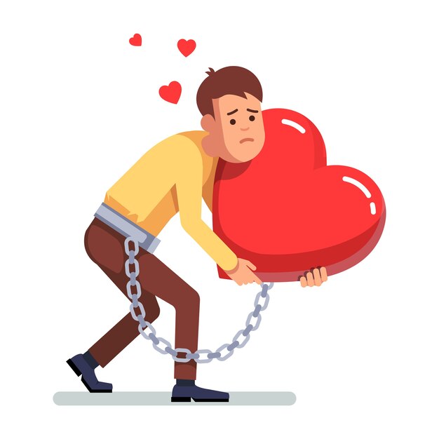 businessman chained to heart