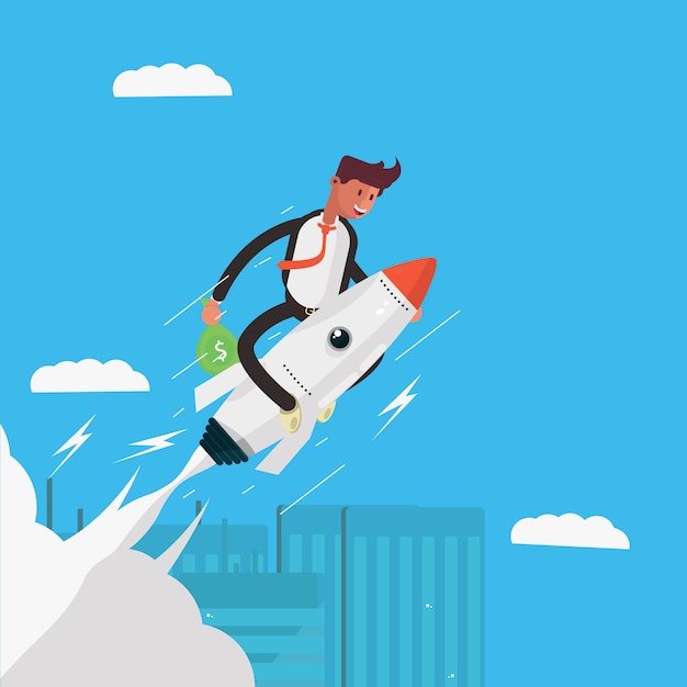 Free vector businessman character on a rocket