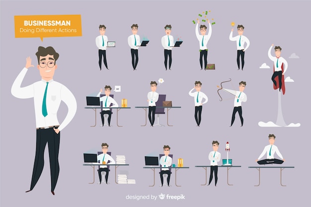 Free Vector businessman doing different actions