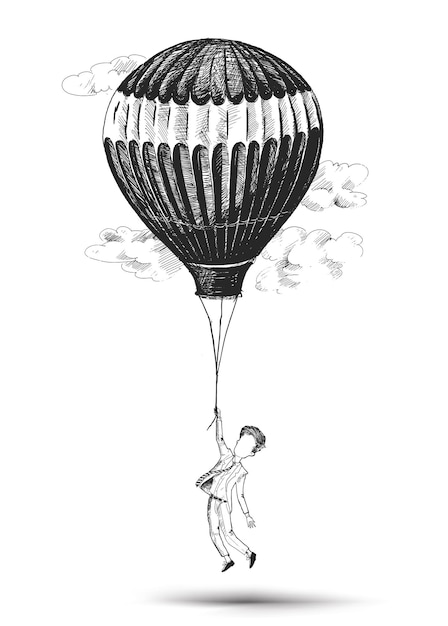 Free Vector businessman flying hot air balloon hand drawn sketch vector illustration