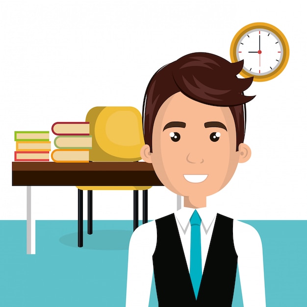 Free Vector businessman in the library avatar character