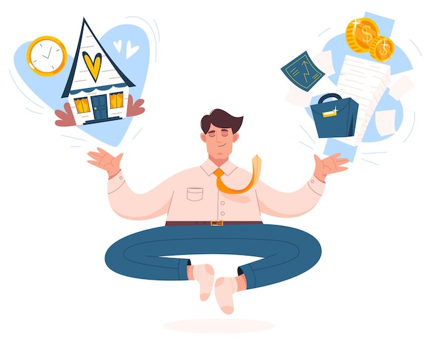 Free vector businessman meditates for harmony or wellbeing.