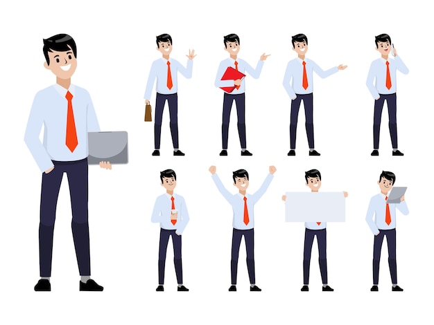 Free Vector businessman in office worker character pose set flat cartoon people design