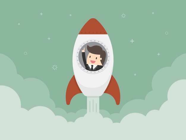 Free Vector businessman in a rocket