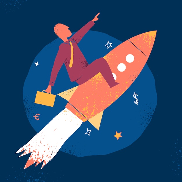 Free vector businessman over a rocket