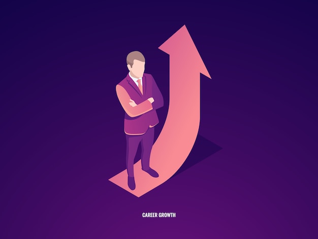 Free Vector businessman stay on arrow up, career growth, business success 