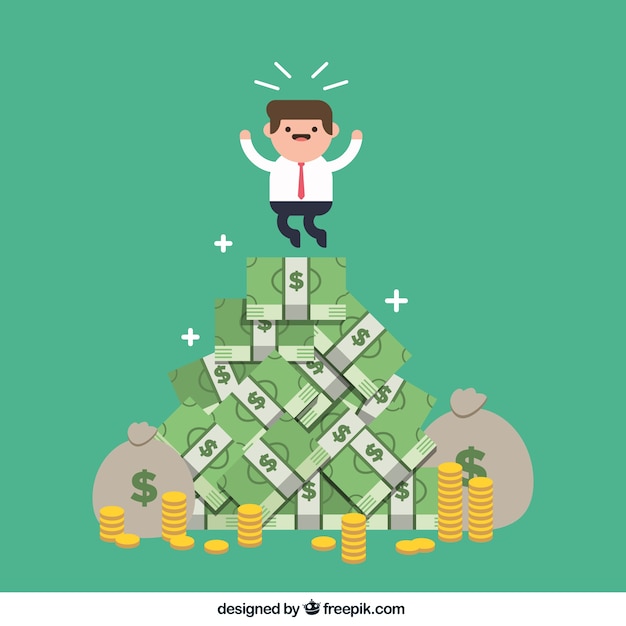 Free Vector businessman on the top of money mountain