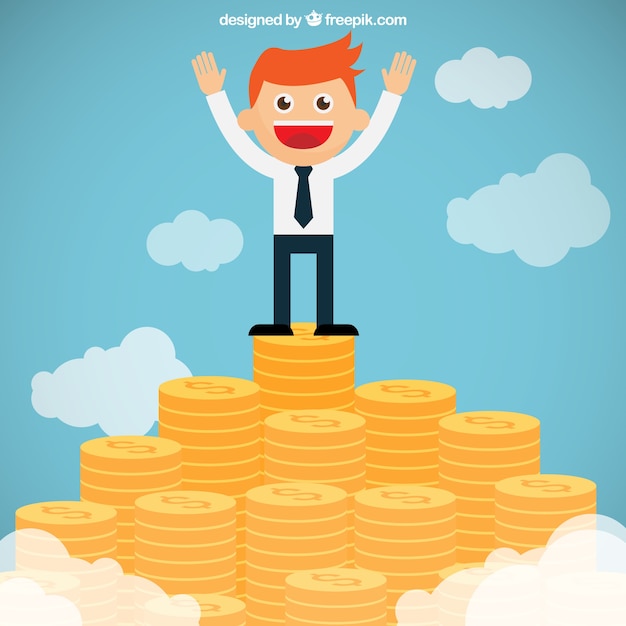 Free Vector businessman on the top of a money mountain