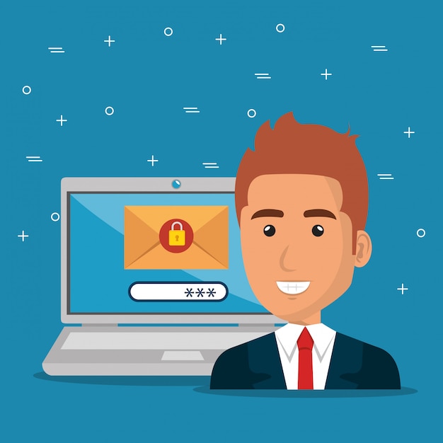 businessman with e-mail marketing icons