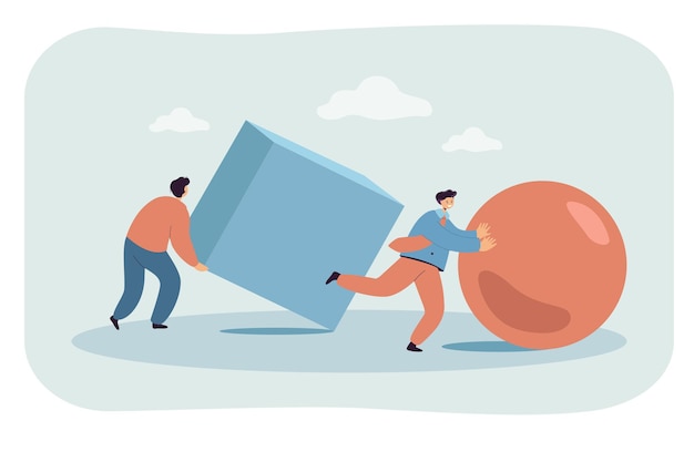 Free Vector businessmen pushing abstract ball and cube in race