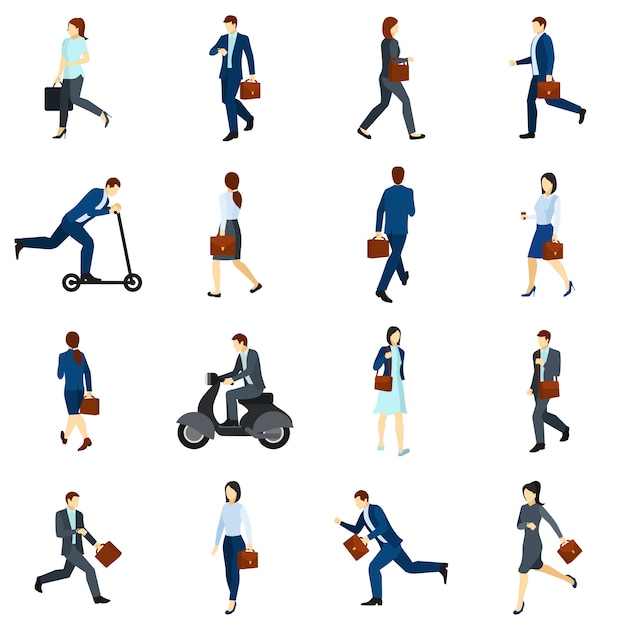 Free Vector businesspeople going to work flat icons  set