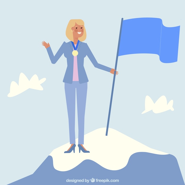 Free vector businesswoman character on top of a mountain