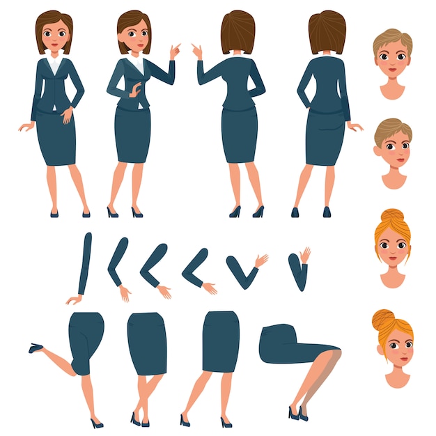 Businesswoman in formal suit character set