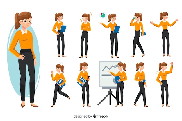 Businesswoman set with different postures