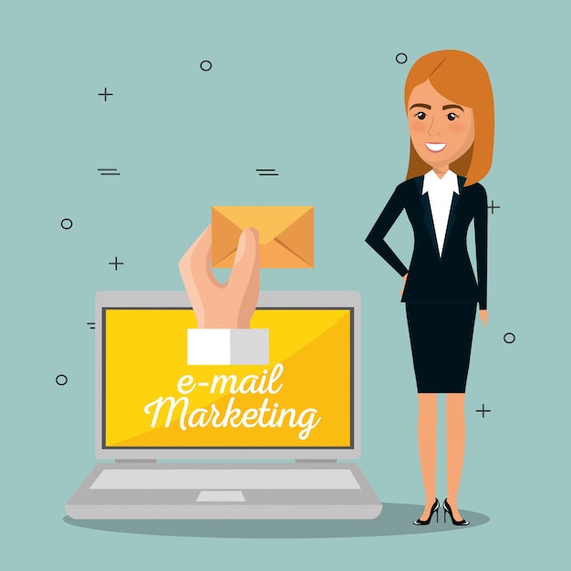 Free Vector businesswoman with e-mail marketing icons