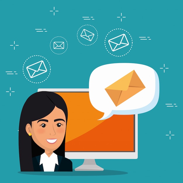 businesswoman with e-mail marketing icons