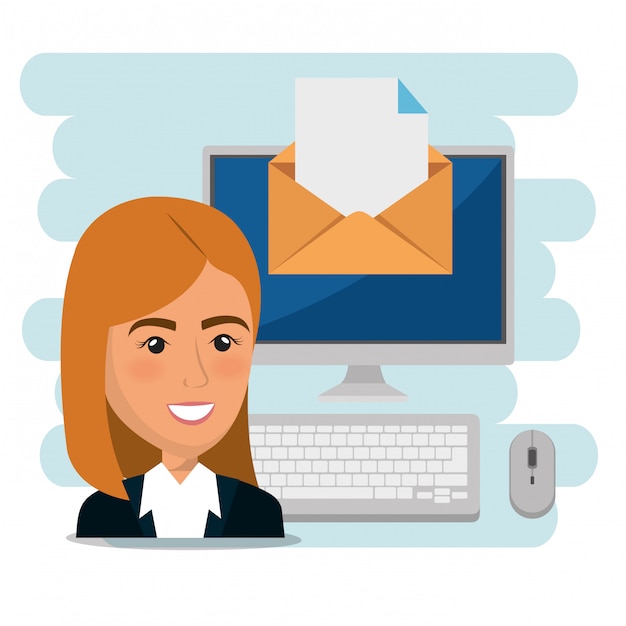 businesswoman with e-mail marketing icons