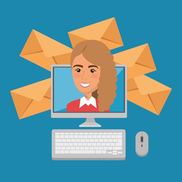 Free Vector businesswoman with e-mail marketing icons