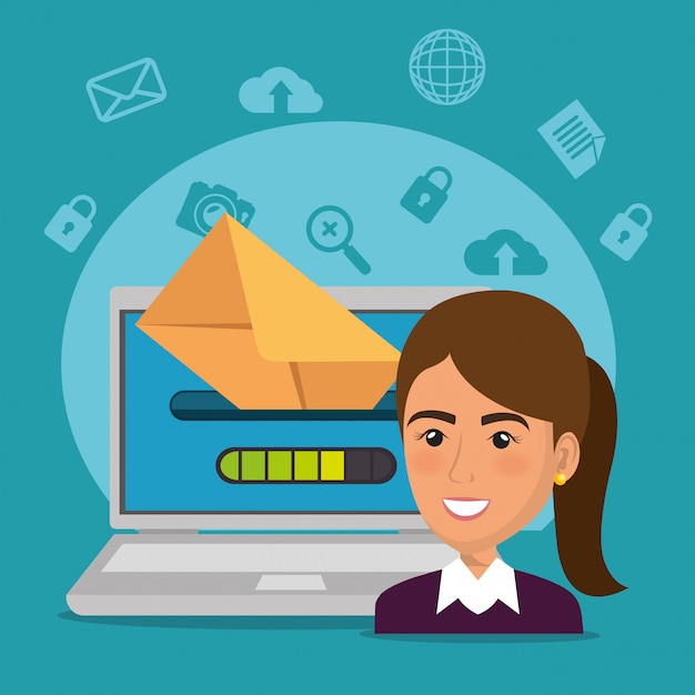 Free Vector businesswoman with e-mail marketing icons