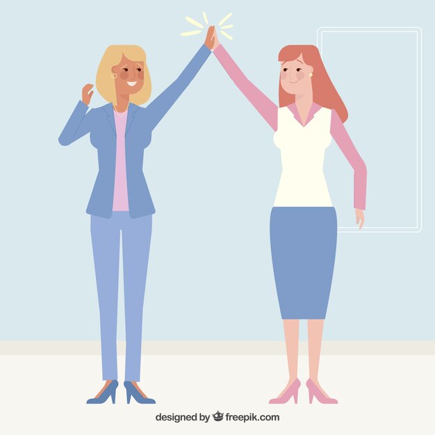 Businesswomen characters high five gesture