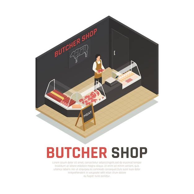 Free Vector butcher shop isometric composition