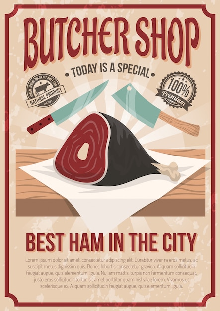 Free Vector butcher shop poster