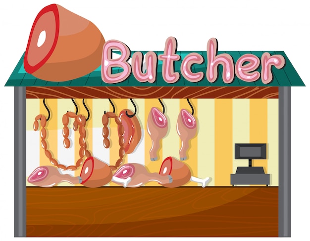 A Butcher Shop on White Background