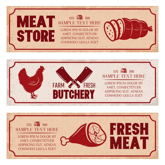 Butchery Horizontal Banners Set